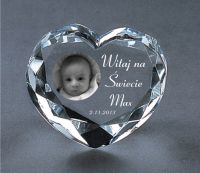 Kryształowy Upominek z okazji Narodzin Dziecka Serce Super-Duże 1193 S-D z przykładowym tekstem